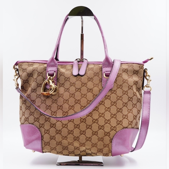 AN18❤️ GUCCI Monogram Heart Bit Charm Top Handle Tote - Picture 1 of 16